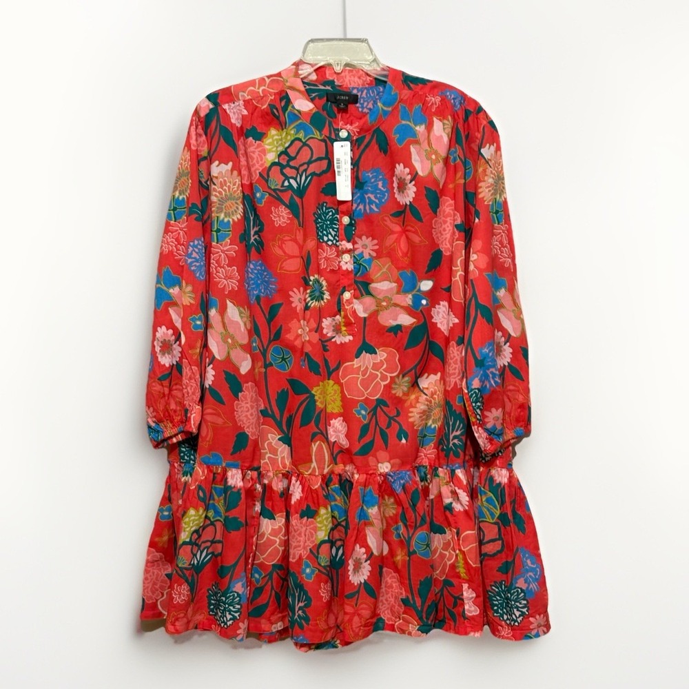 J.Crew Women's S Floral Dress Boho Tiered‎ Cotton Long Sleeve Fall Cottage